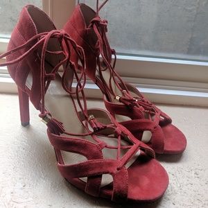 Red Michael kors lace-up detail high heels